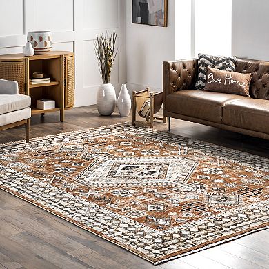 nuLOOM Vanesa Transitional Medallion Fringe Area Rug