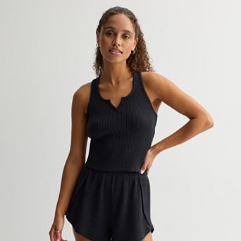 Juniors' SO® Waffle Cropped Racerback Tank Top