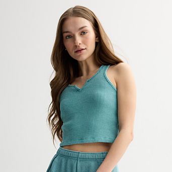 Juniors' SO® Waffle Cropped Racerback Tank Top