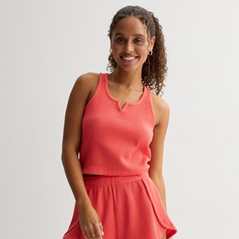Juniors' SO® Waffle Cropped Racerback Tank Top