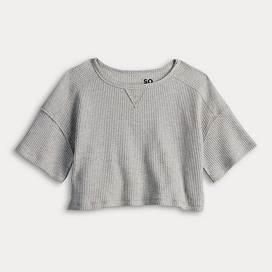 Juniors' SO® Waffle Boxy Tee