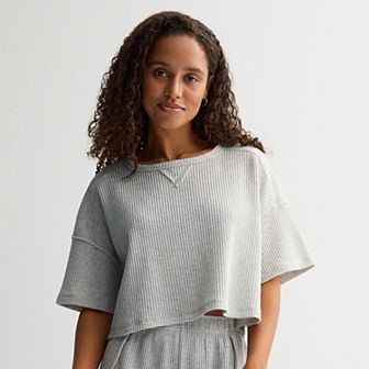 Juniors' SO® Waffle Boxy Tee