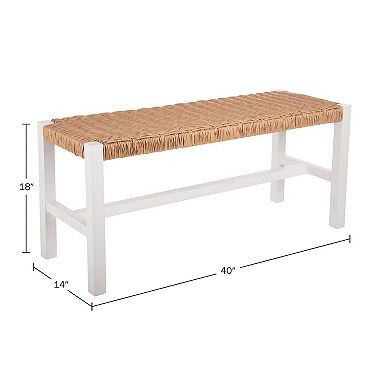 Alaterre Furniture Newport 40" Wood Bench with Handcrafted Woven Rope Seat