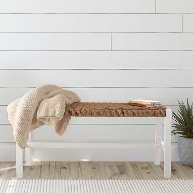Alaterre Furniture Newport 40" Wood Bench with Handcrafted Woven Rope Seat