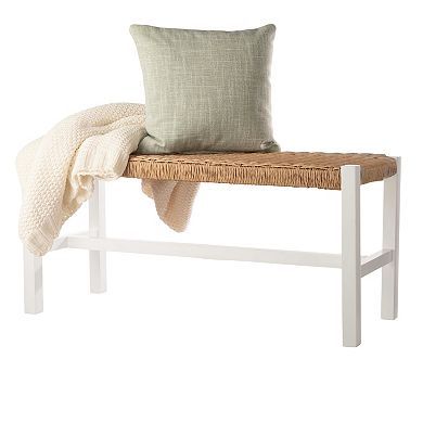 Alaterre Furniture Newport 40" Wood Bench with Handcrafted Woven Rope Seat