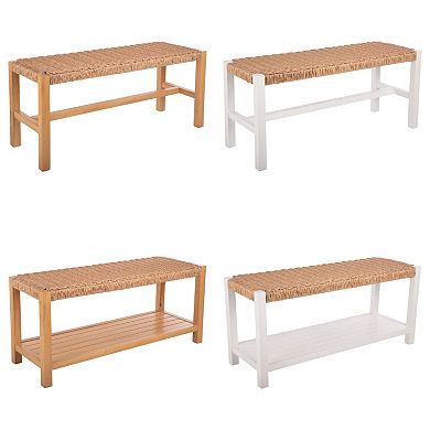 Alaterre Furniture Newport 40" Wood Bench with Handcrafted Woven Rope Seat