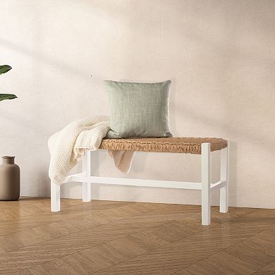 Alaterre Furniture Newport 40" Wood Bench with Handcrafted Woven Rope Seat