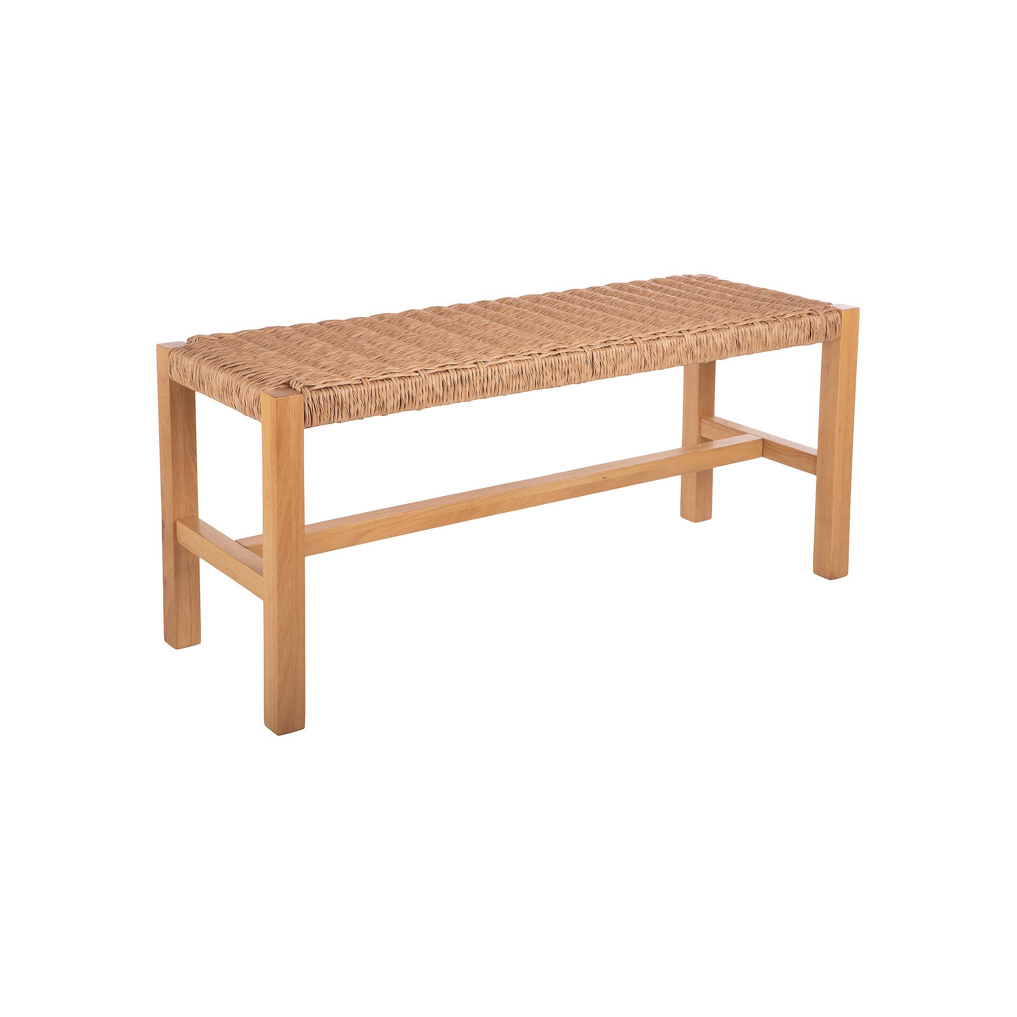 Alaterre Furniture Newport 40 Wood Bench with Handcrafted Woven Rope Sea