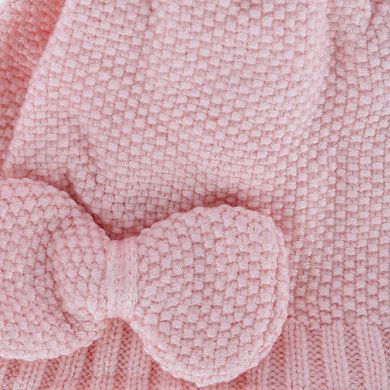CTM Girl's One Size Fits Most Knit Winter Beanie with Pom Bow and Ear Flaps