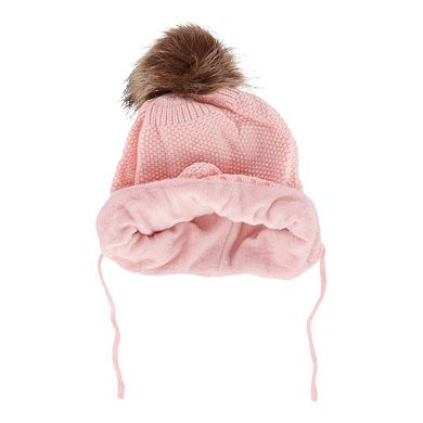 CTM Girl's One Size Fits Most Knit Winter Beanie with Pom Bow and Ear Flaps