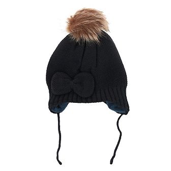 CTM Girl's One Size Fits Most Knit Winter Beanie with Pom Bow and Ear Flaps
