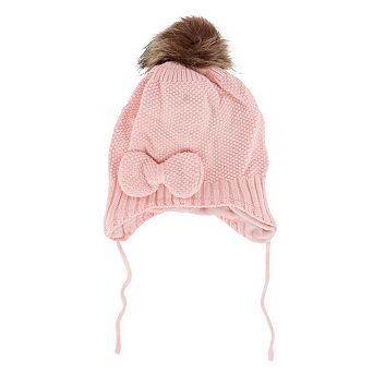 CTM Girl's One Size Fits Most Knit Winter Beanie with Pom Bow and Ear Flaps