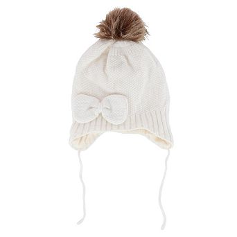 CTM Girl's One Size Fits Most Knit Winter Beanie with Pom Bow and Ear Flaps