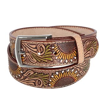 CTM Women's 1.5 Inch Wide Sunflower Embossed Western Belt