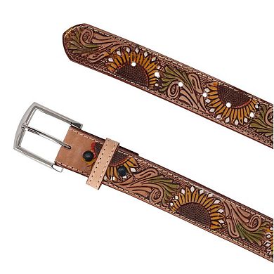 CTM Women's 1.5 Inch Wide Sunflower Embossed Western Belt