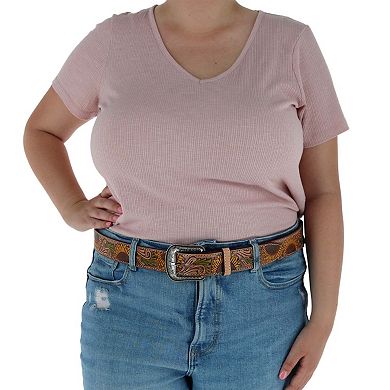 CTM Women's 1.5 Inch Wide Sunflower Embossed Western Belt