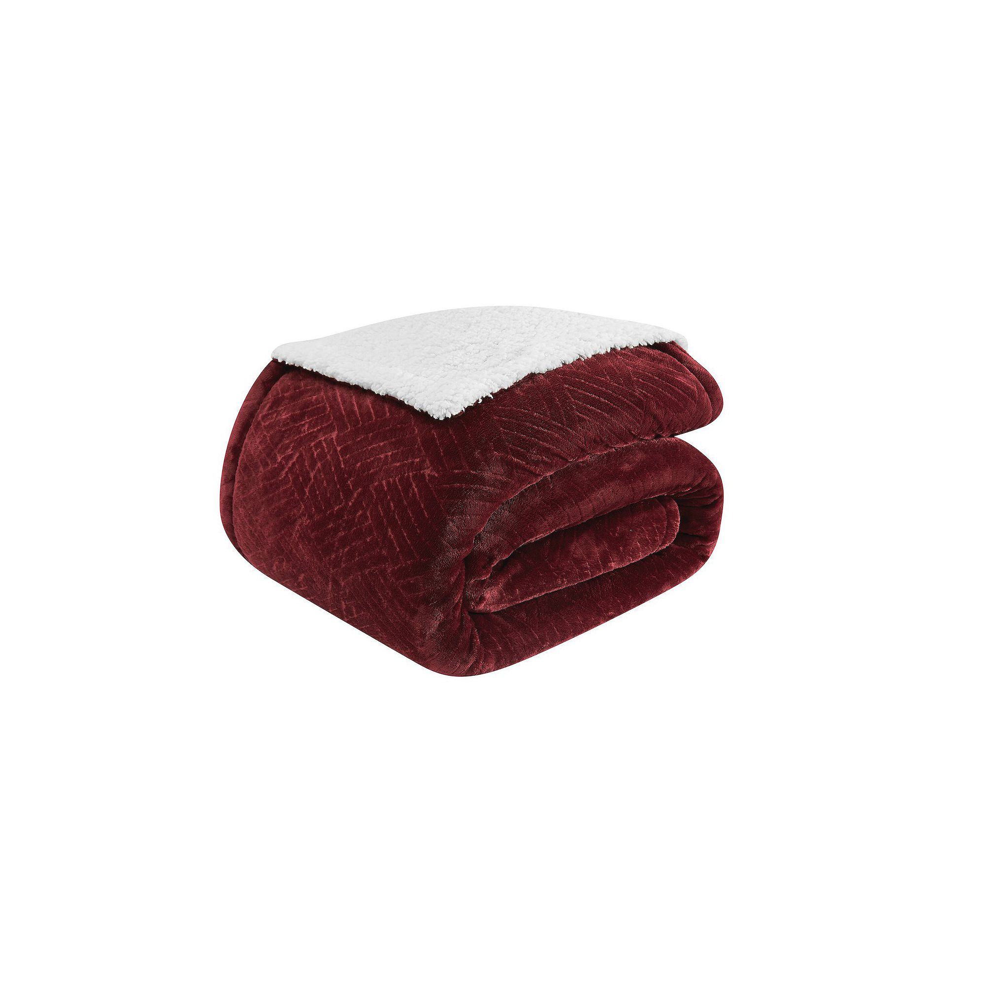 Truly Soft Basket Carved Faux Fur Throw Comforter, Cabernet