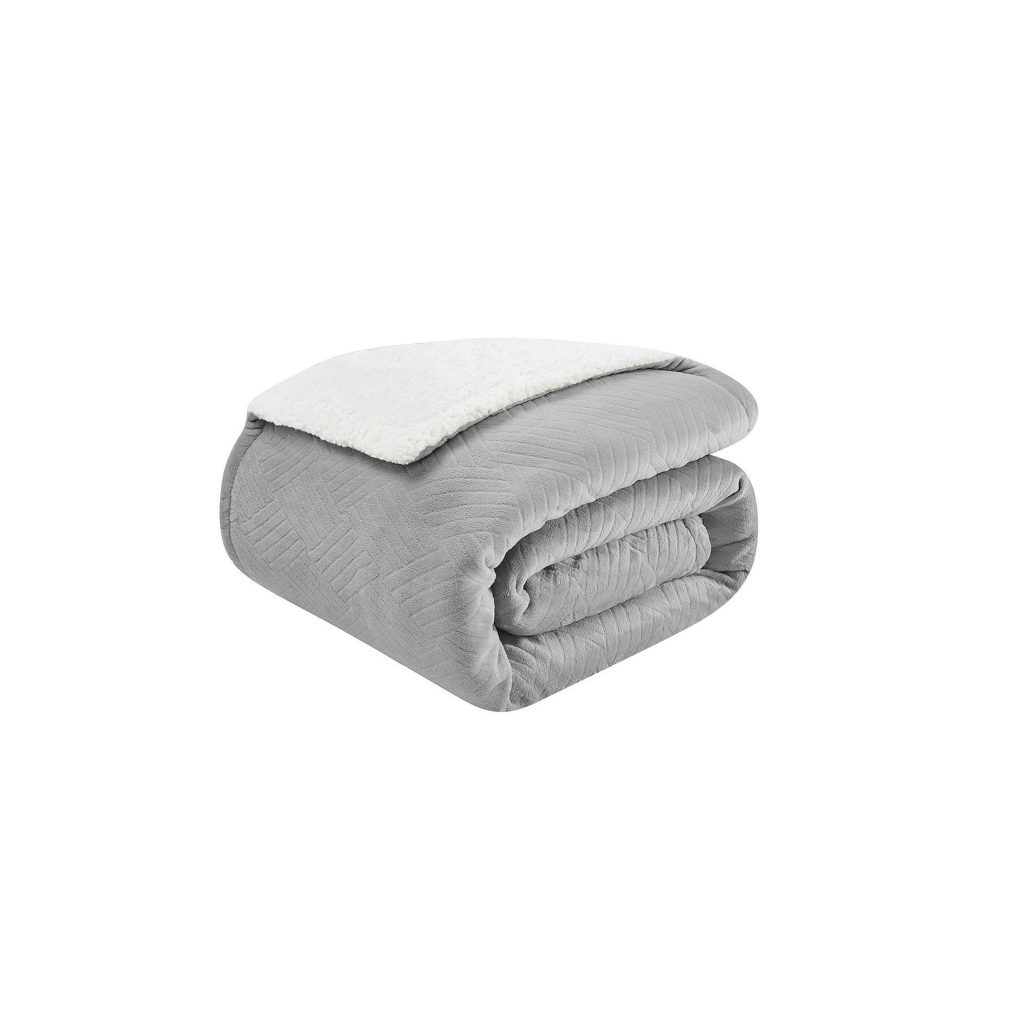 Truly Soft Basket Carved Faux Fur Throw Comforter, Gray