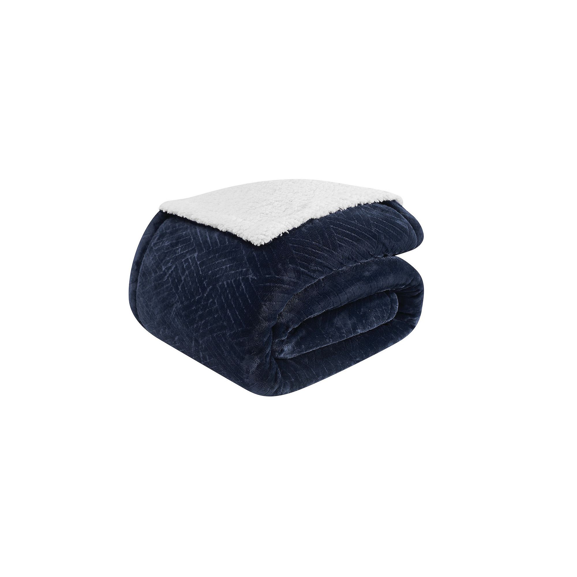 Truly Soft Basket Carved Faux Fur Throw Comforter, Blue