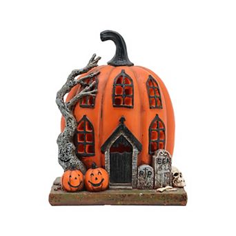 Parisloft Polyresin Pumpkin House Decor with LED lights, Halloweeen Decorations, 7.5"H