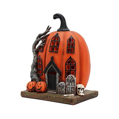 Parisloft Polyresin Pumpkin House Decor with LED lights, Halloweeen Decorations, 7.5"H