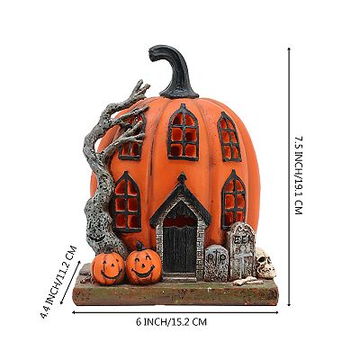 Parisloft Polyresin Pumpkin House Decor with LED lights, Halloweeen Decorations, 7.5"H