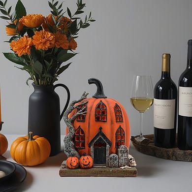 Parisloft Polyresin Pumpkin House Decor with LED lights, Halloweeen Decorations, 7.5"H
