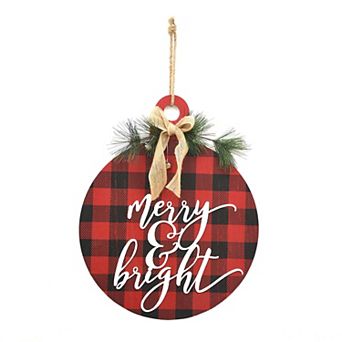 Parisloft Merry and Bright Buffalo Check Christmas Wood Wall Ornament