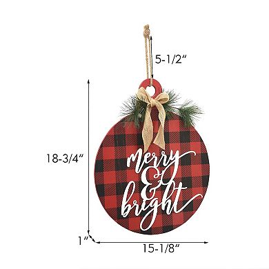 Parisloft Merry and Bright Buffalo Check Christmas Wood Wall Ornament