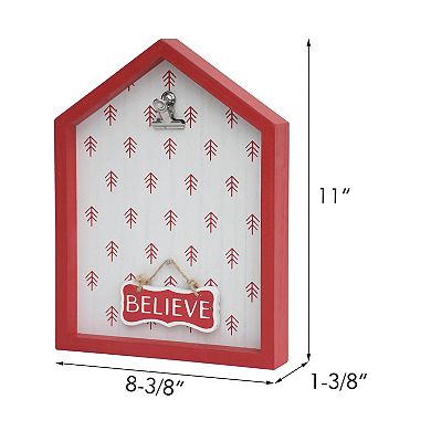 Parisloft Noel/Believe House Shaped Wood Wall Christmas Plaque with Metal Photo Clip