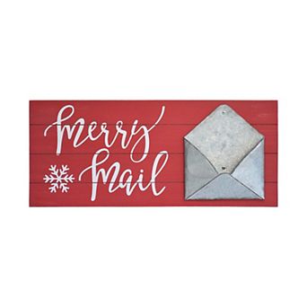 Parisloft Merry Mail Wood and Metal Christmas Card Holder