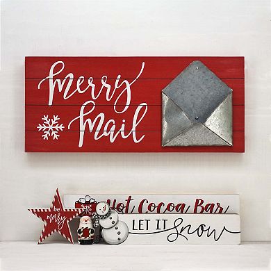 Parisloft Merry Mail Wood and Metal Christmas Card Holder