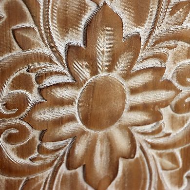 Parisloft Rustic Brown Wood Storage Cabinet with 2 Carved Doors for Living Room, 30.5" H