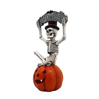 Parisloft Halloween Skeleton Ghost and Pumpkin Miniature Figurine with LED, 10.2"H