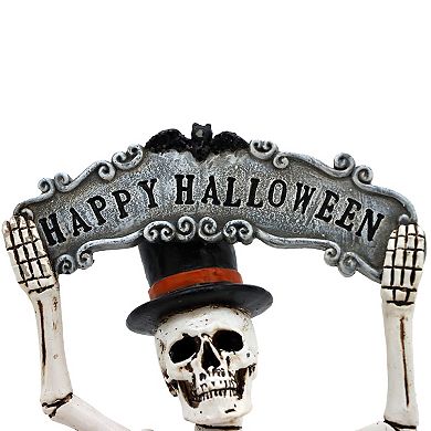 Parisloft Halloween Skeleton Ghost and Pumpkin Miniature Figurine with LED, 10.2"H