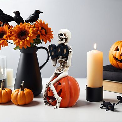 Parisloft Halloween Skeleton Ghost and Pumpkin Miniature Figurine with LED - Boo, 8.7"H