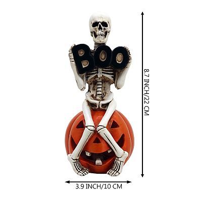 Parisloft Halloween Skeleton Ghost and Pumpkin Miniature Figurine with LED - Boo, 8.7"H