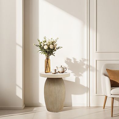 Parisloft Boho Accent Round End Table - 15.7"Dia. x 20.5"H