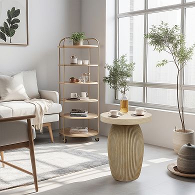 Parisloft Boho Accent Round End Table - 15.7"Dia. x 20.5"H