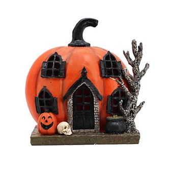 Parisloft Polyresin Pumpkin House Decor with LED lights, Halloweeen Decorations, 7"H