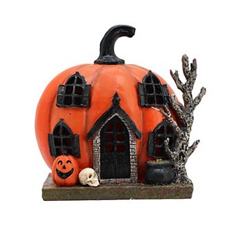 Parisloft Polyresin Pumpkin House Decor with LED lights, Halloweeen Decorations, 7"H