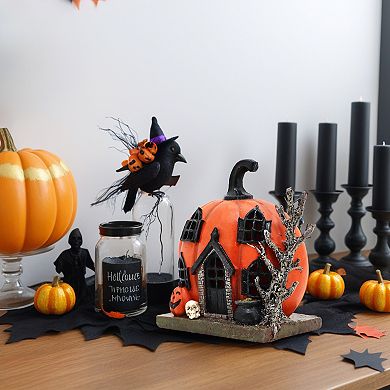 Parisloft Polyresin Pumpkin House Decor with LED lights, Halloweeen Decorations, 7"H
