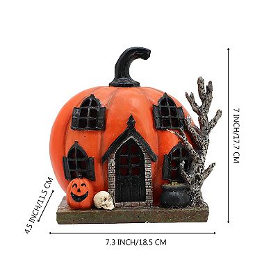 Parisloft Polyresin Pumpkin House Decor with LED lights, Halloweeen Decorations, 7"H
