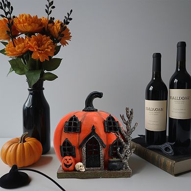 Parisloft Polyresin Pumpkin House Decor with LED lights, Halloweeen Decorations, 7"H