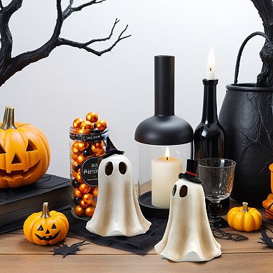 Parisloft Set of 2 Polyresin Halloween Ghost Figurine with LED Lights, 6.4" H