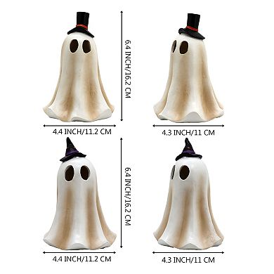 Parisloft Set of 2 Polyresin Halloween Ghost Figurine with LED Lights, 6.4" H