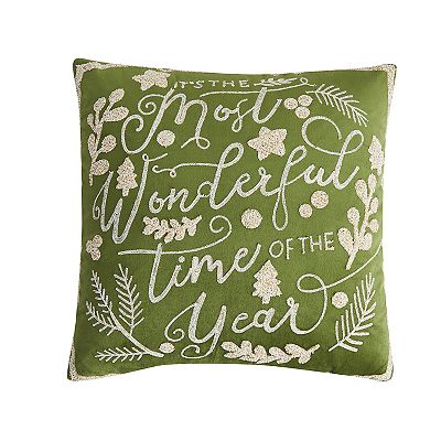 Madeleine Home Decorative Green Embroidered Holiday Throw Pillow