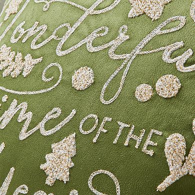 Madeleine Home Decorative Green Embroidered Holiday Throw Pillow