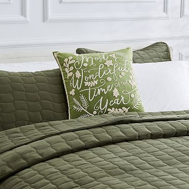Madeleine Home Decorative Green Embroidered Holiday Throw Pillow