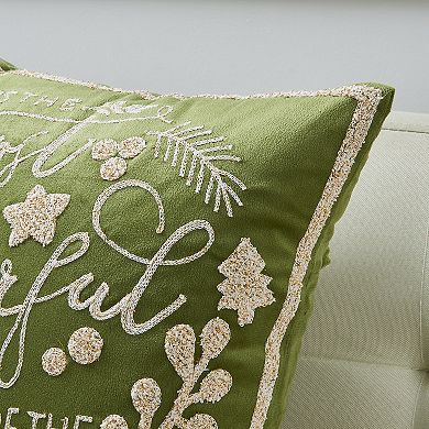 Madeleine Home Decorative Green Embroidered Holiday Throw Pillow